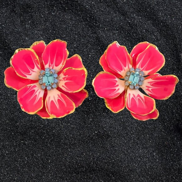 NBW: The Pink Reef Handpainted Flower Earrings - Picture 1 of 2